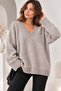 Women's Oversize V-Neck Soft Textured Knitwear Sweater