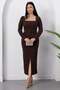 Square Neckline Front Slit Stoned Dress 2026-5004