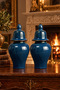Payidar Ceramic Decorative Box with Lid Set of 2 Blue 15 cm Jewelry Key Box Trinket