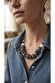 Handmade Navy Blue and White Striped Glass Beaded Special Design Necklace - 2