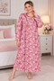 100% Cotton Long Sleeve Floral Patterned Plus Size Women's Nightgown