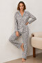 Women's Polka Dot Classic Collar Gray Pajama Set - 6