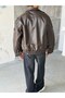 Vintage Double Breasted Leather Coat S Brown - 6