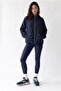 2237 Stoned Adjustable Drawstring Hooded Zippered Jacket Navy Blue - 4