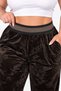Plus Size Women's Velvet Textured Pants with Striped Waist and Buttoned Leg Detail - 4