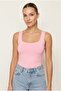 Pink Square Neck Sleeveless Undershirt Blouse Stretchy Fit Casual Summer Basic Combed Cotton - 2