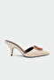 Rizzoli Natural Stone Detailed Women's Heeled Slippers - Ecru - 3