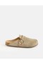 Women Beige Buckle Detail Closed Toe Mules