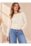 New Season Seasonal Thin Knitted Gold Buttoned Crew Neck Women's Cardigan