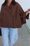 Brown Velvet Collar Poncho with Button Detail on Sleeves Per9756 - 4