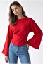 2238 Corset Detailed Spanish Sleeve Blouse Red - 6