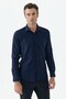 Navy Blue Cotton Blend Patterned Comfort Fit Shirt - 3