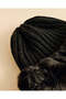Women Black Ribbed Faux Fur Trim Beanie - 3