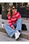 Women's Red Text Detailed Crew Neck Sweatshirt - 2