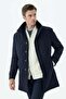 Navy Blue Comfort Fit Berber Collar Zippered Coat - 5
