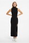 Women's High Neck Sleeveless Slit Zero Sleeve Ribbed Stylish Casual Dress