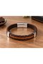 Odenrico Chestnut Layers Brown Leather Men's Bracelet - Three-Stripe Knitted Front Panel - 3