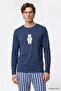Men's Indigo 2-Piece 100% Cotton Soft Textured Striped Pajama Set with Side Pockets - 3