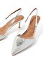 Vinyl Slingback Heeled Shoes - Silver Color - 5