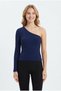 Women's One-Shoulder Ribbed Camisole Fabric Long Sleeve Casual Relaxed Fit Blouse - 3