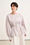 Women's Organic Cotton Drawstring Lace-Up Blouse Brown Plaid - 2