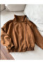 High Collar Double Breasted Buttoned Suede Jacket - 3