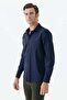 Navy Blue Cotton Blend Comfort Fit Shirt - 4