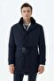 Navy Blue Comfort Fit Berber Collar Zippered Coat - 4