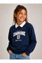 Girls Collared "Cambridge" Text Print Pullover