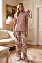 Women's Short Sleeve Floral Pattern Viscose Pajama Set 3357 Light Lilac - 4