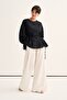 Women's Organic Cotton Drawstring Lace-Up Blouse Black