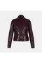 Women's Burgundy Shirt Collar Dual-Use Biker Leather Jacket - 2