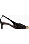 Regent 55 Low Open Court Mules, Glitter Black Mesh and Antique Brass