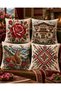 Bulgarian Themed Digital Printed Set of 4 Gift Throw Pillow Covers with Roses, Deer and Ethnic Motifs