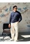 Soft Textured Boucle Sweater Navy Blue - 5