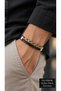Merzino Gilded Weft Black Leather Men's Bracelet - Gold-Toned Front Weave Detail