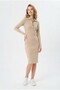 Women's Collared Half Zipper Long Sleeve Ribbed Camisole Fabric Stylish Casual Dress - 3