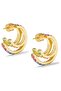 Colorful Crystal Triple Hoop Earrings - 2