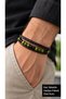 Tarevico Olive Current Black Leather Men's Bracelet - Olive Green Beaded Double Row