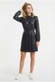 Women's Halter Neck Long Sleeve Elastic Waist Shiny Fabric Mini Dress