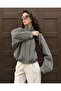 Women's Gingham Patterned Plaid Stand Collar Zippered Short Oversize Bomber Jacket - 2