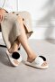 Women's White Double Pompom Plush Slippers, Soft Sole House Slippers - 2