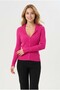 Women's Shirt Collar Buttoned Long Sleeve Ribbed Knitwear Cardigan - 3