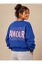 Girls “80 / Amour” Graphic Long Sleeve Loose Fit Sweatshirt