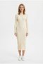 Women's Crew Neck Fititlli Long Sleeve Stylish Casual Knitwear Sweater Dress