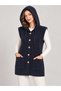 Asez Boutique Hooded Long Plush Vest with Heart Buttons and Pockets 9029