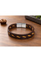 Rucenio Honeythread Brown Leather Men's Bracelet - Honey-Tone Geometric Weave Strip - 2