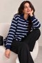Sequin Detailed Striped Polo Collar Knit Sweater - 3