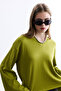 Green V-Neck Short Sweater - 3