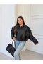 Women's New Season Bomber Balloon Sleeve Leather Jacket with Epaulet Detail - 5